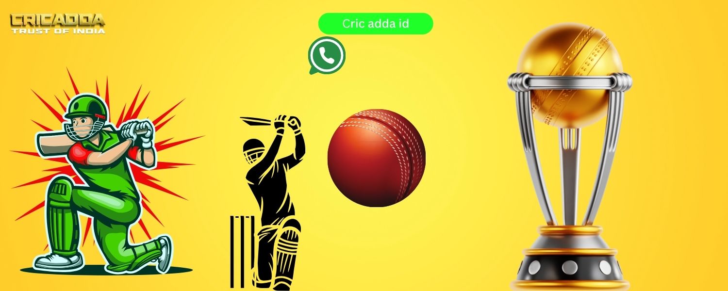 Two cricket batsmen playing shots with a ball and trophy, highlighting exciting cricket betting action on CricAdda.